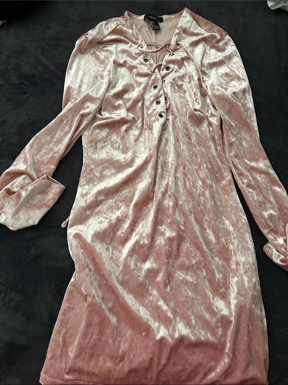 Forever 21 Blush Pink Velvet Lace-Up Mini Dress